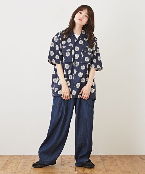 CUBE SUGAR（キューブシュガー）の「アクティブストレッチ総柄アウトドア半袖開襟シャツ（シャツ/ブラウス・レディース・カモフラージュ/オレンジ系その他/ネイビー×ホワイト・M）」の12枚目の写真