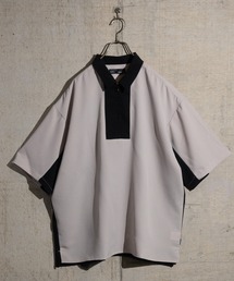 【a】ナチュラルストレッチポリエステルハーフジップ半袖シャツ