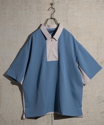 【a】ナチュラルストレッチポリエステルハーフジップ半袖シャツ