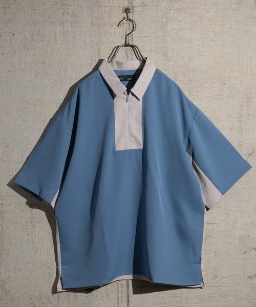 Naive magic(ナイーブマジック)の「【a】ナチュラルストレッチポリエステルハーフジップ半袖シャツ(シャツ/ブラウス・メンズ・ブルー/ベージュ/グリーン・MEDIUM/LARGE)」の3枚目の写真