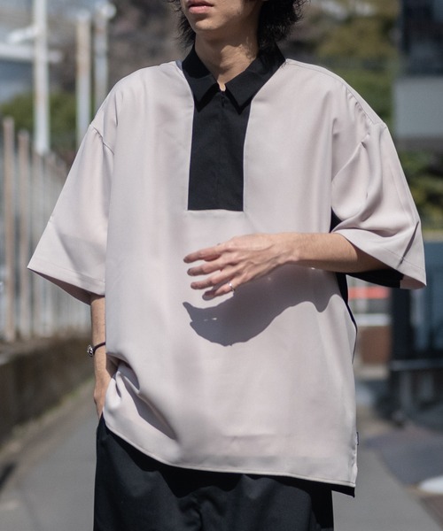 Naive magic(ナイーブマジック)の「【a】ナチュラルストレッチポリエステルハーフジップ半袖シャツ(シャツ/ブラウス・メンズ・ブルー/ベージュ/グリーン・MEDIUM/LARGE)」の14枚目の写真