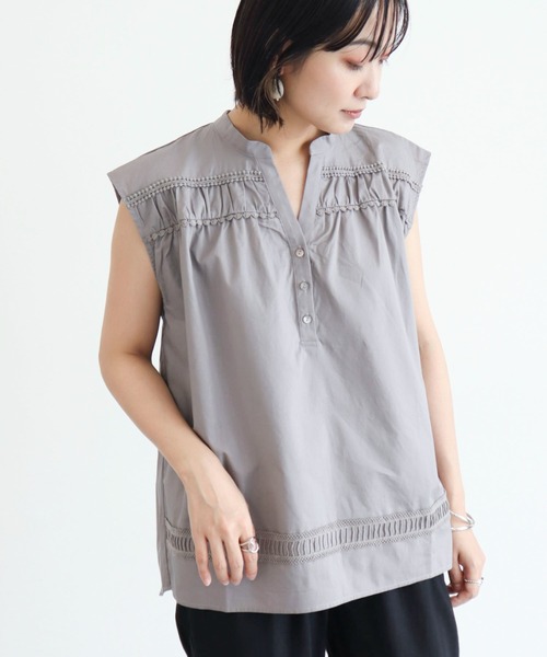 Furryrate（ファーリーレート）の「・furry rate レース切替ノースリブラウス（シャツ/ブラウス・レディース・ブラック/オフホワイト/グレー/グリーン・FREE）」の3枚目の写真