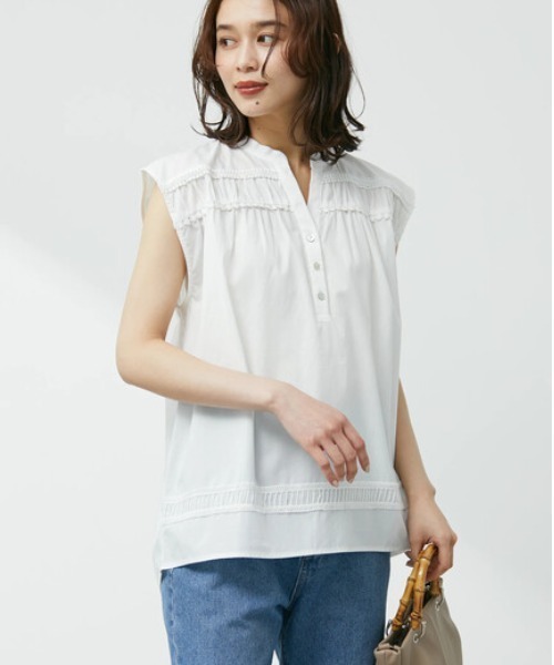 Furryrate（ファーリーレート）の「・furry rate レース切替ノースリブラウス（シャツ/ブラウス・レディース・ブラック/オフホワイト/グレー/グリーン・FREE）」の2枚目の写真