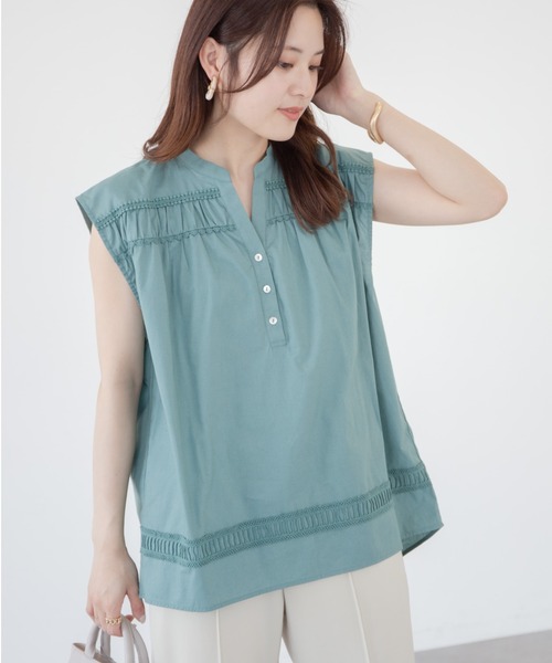 Furryrate（ファーリーレート）の「・furry rate レース切替ノースリブラウス（シャツ/ブラウス・レディース・ブラック/オフホワイト/グレー/グリーン・FREE）」の4枚目の写真