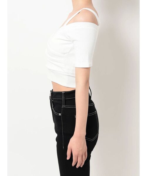 GYDA（ジェイダ）の「ハーフスリーブ2WAYカシュクールデザイントップス（Tシャツ/カットソー・レディース・ブラック/オフホワイト/グリーン・FREE）」の22枚目の写真