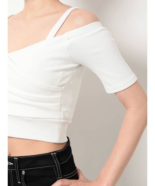 GYDA（ジェイダ）の「ハーフスリーブ2WAYカシュクールデザイントップス（Tシャツ/カットソー・レディース・ブラック/オフホワイト/グリーン・FREE）」の19枚目の写真