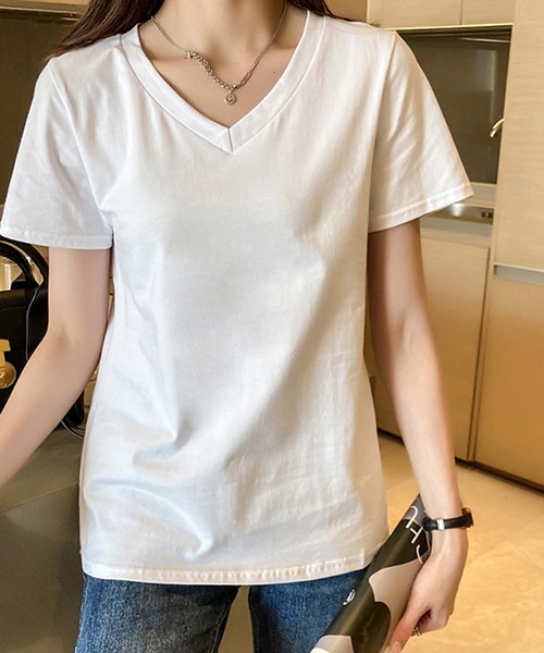 Ulysses(ユリシス)の「ベーシックVネックTシャツ(Tシャツ/カットソー・レディース・ホワイト/ブラック/パープル/ピンク/グレー/ベージュ/ブルーグレー・M/L)」の10枚目の写真
