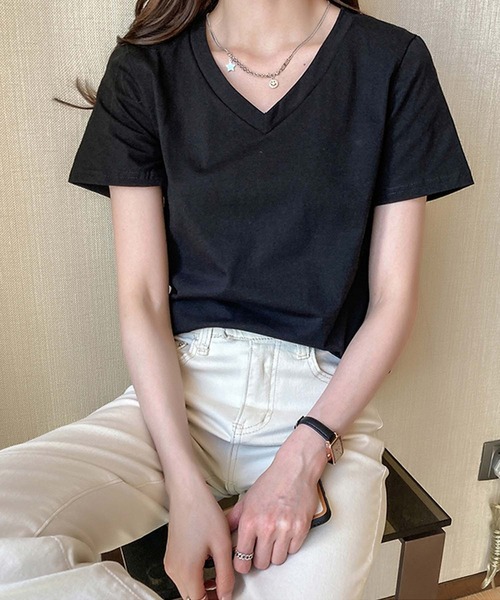 Ulysses(ユリシス)の「ベーシックVネックTシャツ(Tシャツ/カットソー・レディース・ホワイト/ブラック/パープル/ピンク/グレー/ベージュ/ブルーグレー・M/L)」の9枚目の写真