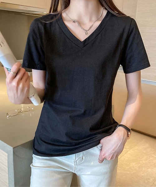 Ulysses(ユリシス)の「ベーシックVネックTシャツ(Tシャツ/カットソー・レディース・ホワイト/ブラック/パープル/ピンク/グレー/ベージュ/ブルーグレー・M/L)」の8枚目の写真