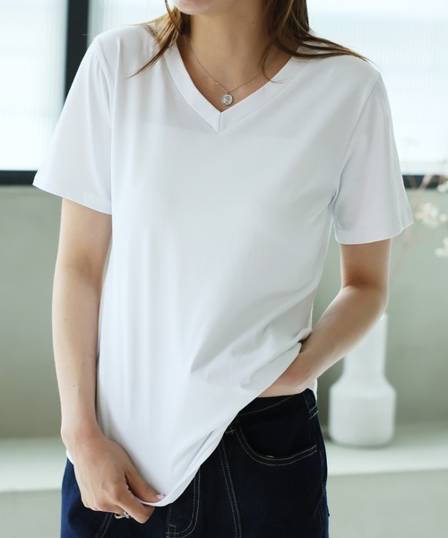 Ulysses(ユリシス)の「ベーシックVネックTシャツ(Tシャツ/カットソー・レディース・ホワイト/ブラック/パープル/ピンク/グレー/ベージュ/ブルーグレー・M/L)」の13枚目の写真