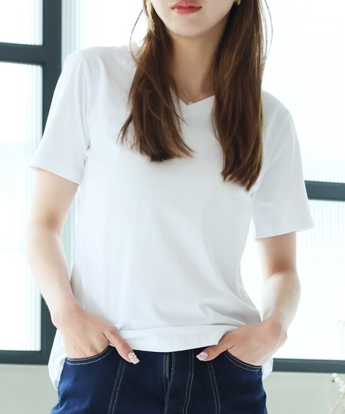 Ulysses(ユリシス)の「ベーシックVネックTシャツ(Tシャツ/カットソー・レディース・ホワイト/ブラック/パープル/ピンク/グレー/ベージュ/ブルーグレー・M/L)」の17枚目の写真