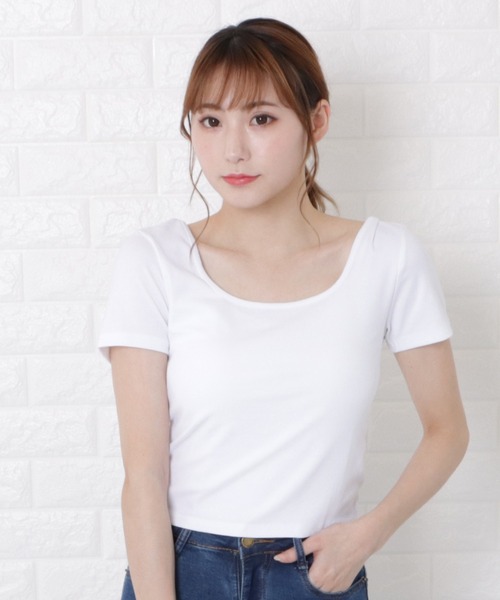 Lace Ladies(レースレディース)の「スクエアネック半袖Tシャツ(Tシャツ/カットソー・レディース・ホワイト/ブラック/グレー・S/M/L/XL)」の1枚目の写真