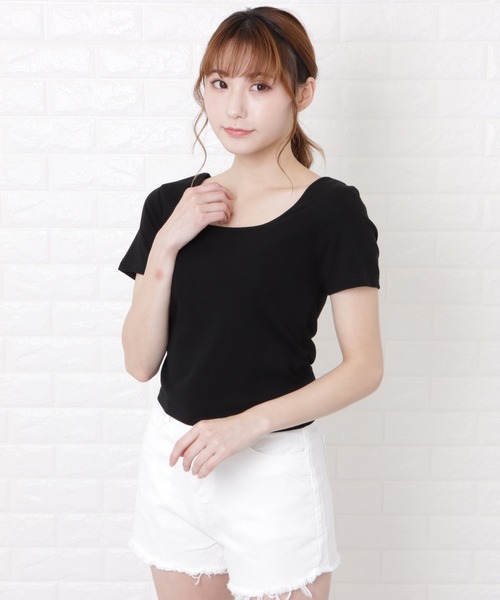 Lace Ladies(レースレディース)の「スクエアネック半袖Tシャツ(Tシャツ/カットソー・レディース・ホワイト/ブラック/グレー・S/M/L/XL)」の4枚目の写真