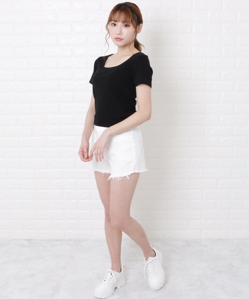 Lace Ladies(レースレディース)の「スクエアネック半袖Tシャツ(Tシャツ/カットソー・レディース・ホワイト/ブラック/グレー・S/M/L/XL)」の6枚目の写真
