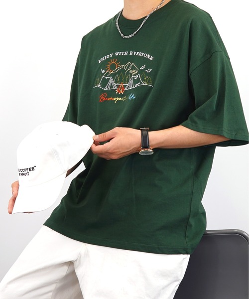 Burner(バーナー)の「【GROOVY STORE】ビッグシルエット 刺繍 キャンプ Tシャツ USAコットン(Tシャツ/カットソー・メンズ・ネイビー/ブラック/グリーン/ホワイト・M/LL/L)」の2枚目の写真