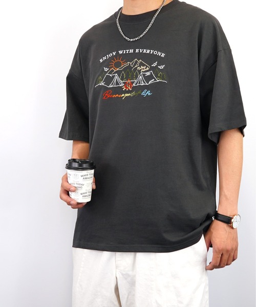 Burner(バーナー)の「【GROOVY STORE】ビッグシルエット 刺繍 キャンプ Tシャツ USAコットン(Tシャツ/カットソー・メンズ・ネイビー/ブラック/グリーン/ホワイト・M/LL/L)」の11枚目の写真