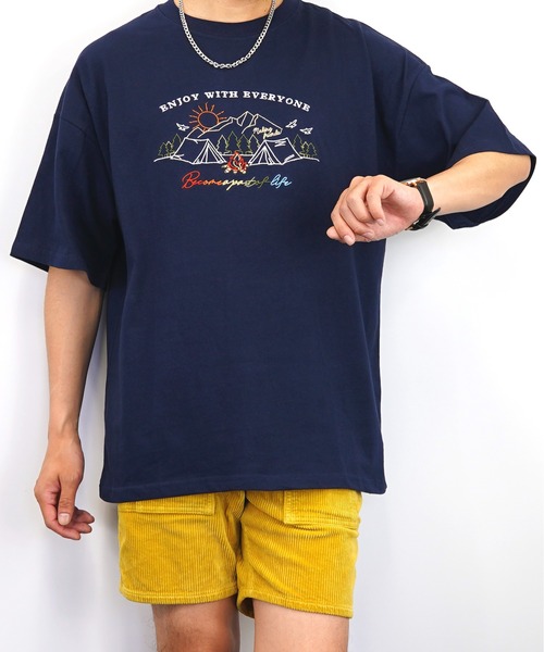 Burner(バーナー)の「【GROOVY STORE】ビッグシルエット 刺繍 キャンプ Tシャツ USAコットン(Tシャツ/カットソー・メンズ・ネイビー/ブラック/グリーン/ホワイト・M/LL/L)」の21枚目の写真
