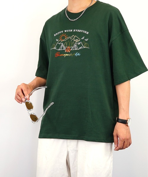 Burner(バーナー)の「【GROOVY STORE】ビッグシルエット 刺繍 キャンプ Tシャツ USAコットン(Tシャツ/カットソー・メンズ・ネイビー/ブラック/グリーン/ホワイト・M/LL/L)」の16枚目の写真