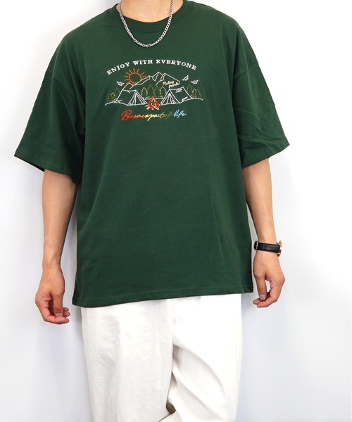 Burner(バーナー)の「【GROOVY STORE】ビッグシルエット 刺繍 キャンプ Tシャツ USAコットン(Tシャツ/カットソー・メンズ・ネイビー/ブラック/グリーン/ホワイト・M/LL/L)」の19枚目の写真