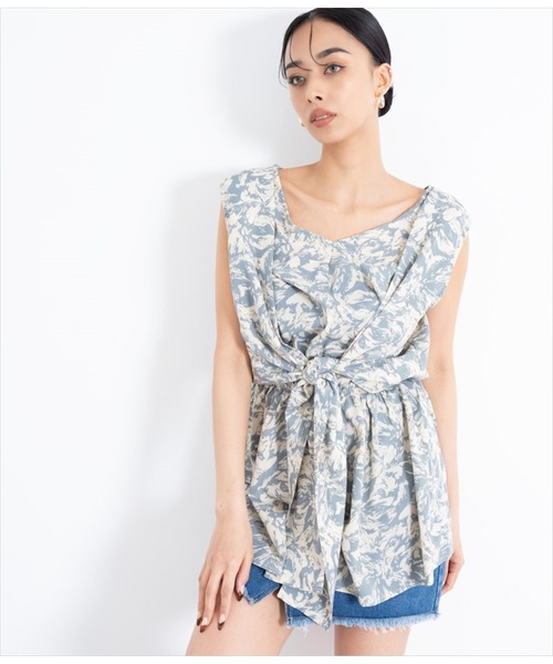 LATINA(ラティーナ)の「前後2WAYニュアンス柄フレアヘムノースリーブトップスカットソー(Tシャツ/カットソー・レディース・ブルー/グレイッシュベージュ・FREE)」の12枚目の写真