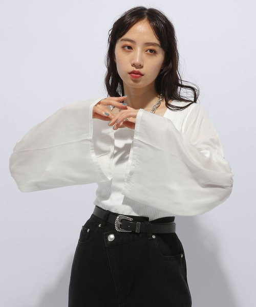 HARE(ハレ)の「2WAYドッキングソデフレアシアーカットソー(HARE)(Tシャツ/カットソー・レディース・ホワイト/ブラック・FREE)」の5枚目の写真