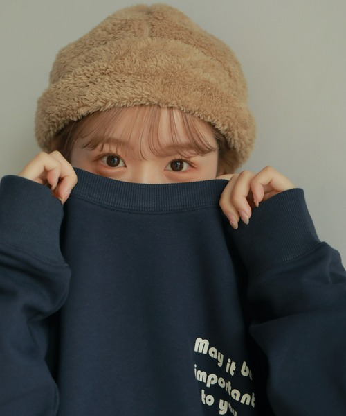 onetome（ワントゥーミー）の「オーバーサイズロゴスウェット【ユニセックス】（スウェット・レディース・ネイビー/オートミール・M/XL）」の7枚目の写真