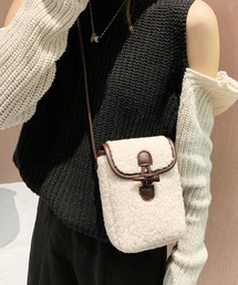 ふわふわファーのトグル付きショルダーバッグ/スマホポーチ