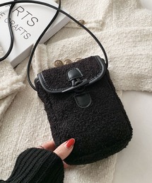 ふわふわファーのトグル付きショルダーバッグ/スマホポーチ