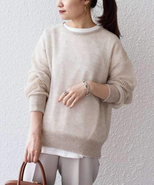 SHIPS(シップス)の「*メッシュモヘヤ×カットソーコンビネーション◆(ニット/セーター・レディース・ブラック/ピンク/グリーン/ナチュラル/ライトパープル・ONE SIZE)」の1枚目の写真