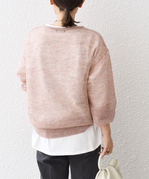 SHIPS(シップス)の「*メッシュモヘヤ×カットソーコンビネーション◆(ニット/セーター・レディース・ブラック/ピンク/グリーン/ナチュラル/ライトパープル・ONE SIZE)」の7枚目の写真