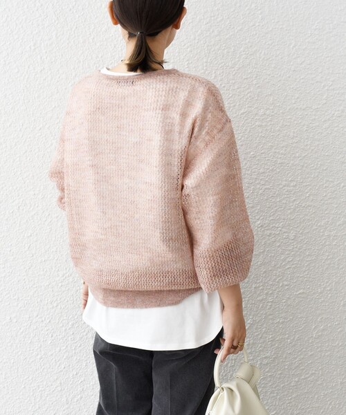 SHIPS(シップス)の「*メッシュモヘヤ×カットソーコンビネーション◆(ニット/セーター・レディース・ブラック/ピンク/グリーン/ナチュラル/ライトパープル・ONE SIZE)」の8枚目の写真