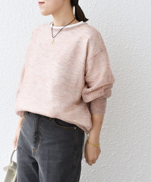 SHIPS(シップス)の「*メッシュモヘヤ×カットソーコンビネーション◆(ニット/セーター・レディース・ブラック/ピンク/グリーン/ナチュラル/ライトパープル・ONE SIZE)」の10枚目の写真