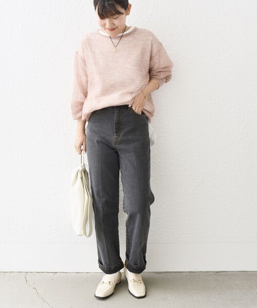 SHIPS(シップス)の「*メッシュモヘヤ×カットソーコンビネーション◆(ニット/セーター・レディース・ブラック/ピンク/グリーン/ナチュラル/ライトパープル・ONE SIZE)」の11枚目の写真