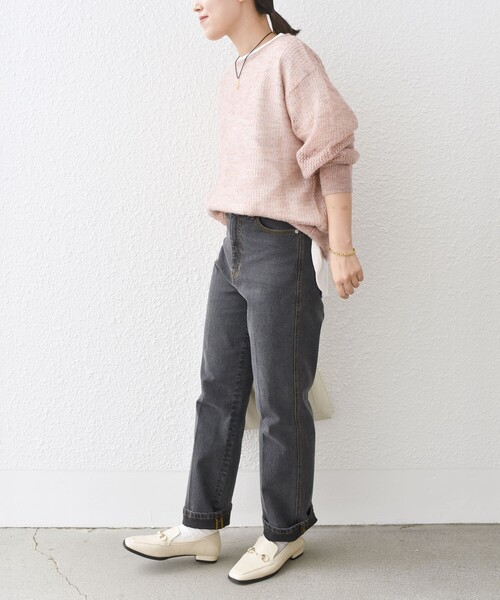 SHIPS(シップス)の「*メッシュモヘヤ×カットソーコンビネーション◆(ニット/セーター・レディース・ブラック/ピンク/グリーン/ナチュラル/ライトパープル・ONE SIZE)」の12枚目の写真