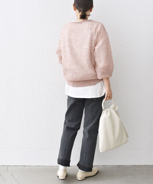 SHIPS(シップス)の「*メッシュモヘヤ×カットソーコンビネーション◆(ニット/セーター・レディース・ブラック/ピンク/グリーン/ナチュラル/ライトパープル・ONE SIZE)」の14枚目の写真