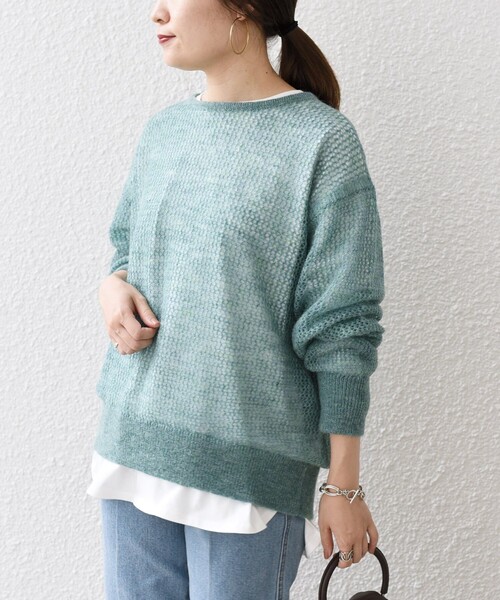 SHIPS(シップス)の「*メッシュモヘヤ×カットソーコンビネーション◆(ニット/セーター・レディース・ブラック/ピンク/グリーン/ナチュラル/ライトパープル・ONE SIZE)」の15枚目の写真
