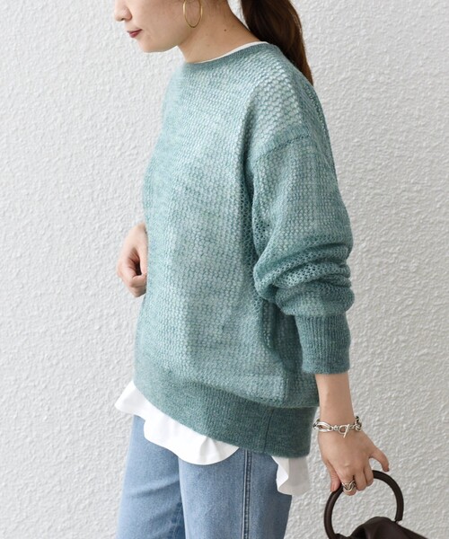 SHIPS(シップス)の「*メッシュモヘヤ×カットソーコンビネーション◆(ニット/セーター・レディース・ブラック/ピンク/グリーン/ナチュラル/ライトパープル・ONE SIZE)」の16枚目の写真