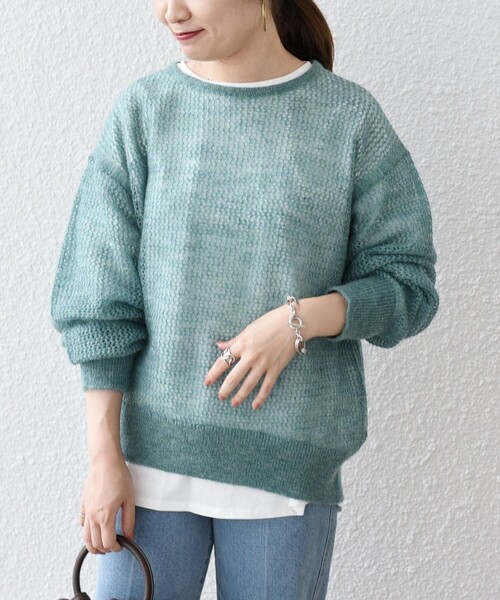 SHIPS(シップス)の「*メッシュモヘヤ×カットソーコンビネーション◆(ニット/セーター・レディース・ブラック/ピンク/グリーン/ナチュラル/ライトパープル・ONE SIZE)」の17枚目の写真