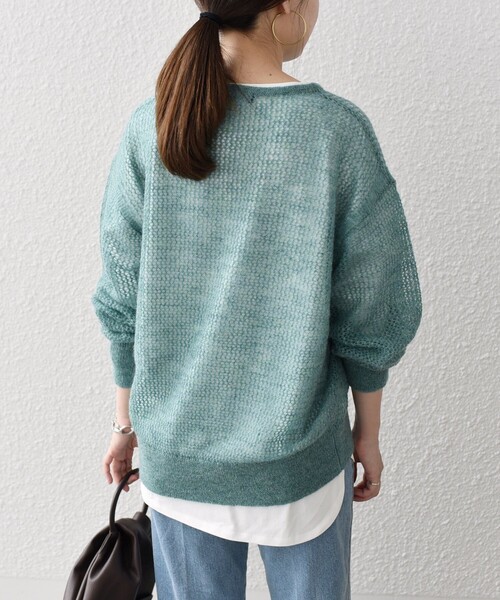 SHIPS(シップス)の「*メッシュモヘヤ×カットソーコンビネーション◆(ニット/セーター・レディース・ブラック/ピンク/グリーン/ナチュラル/ライトパープル・ONE SIZE)」の18枚目の写真