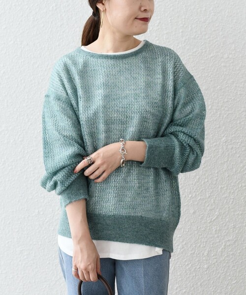 SHIPS(シップス)の「*メッシュモヘヤ×カットソーコンビネーション◆(ニット/セーター・レディース・ブラック/ピンク/グリーン/ナチュラル/ライトパープル・ONE SIZE)」の19枚目の写真
