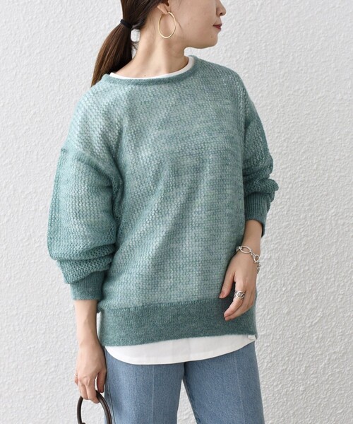 SHIPS(シップス)の「*メッシュモヘヤ×カットソーコンビネーション◆(ニット/セーター・レディース・ブラック/ピンク/グリーン/ナチュラル/ライトパープル・ONE SIZE)」の20枚目の写真