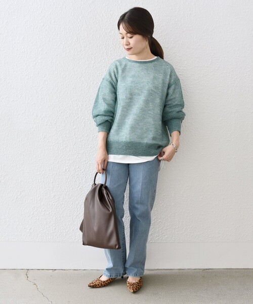 SHIPS(シップス)の「*メッシュモヘヤ×カットソーコンビネーション◆(ニット/セーター・レディース・ブラック/ピンク/グリーン/ナチュラル/ライトパープル・ONE SIZE)」の21枚目の写真