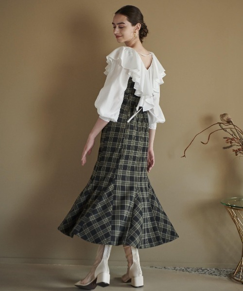 【♥美品♥】INGEBORG チェック柄　ジャンパースカート　ストラップドレス AND COUTURE（アンドクチュール）の「ウエストベルト付き