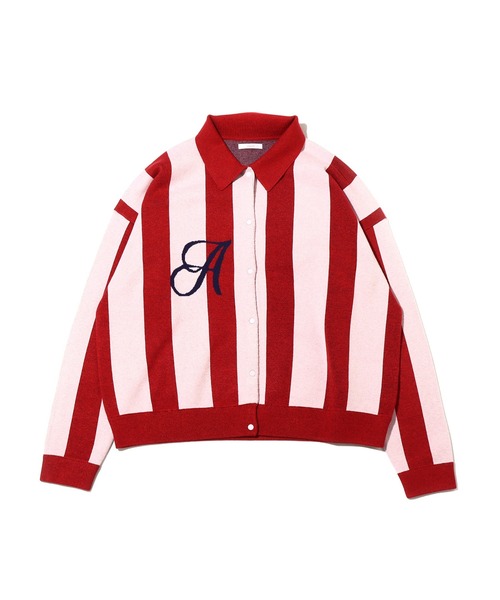 atmos pink(アトモスピンク)の「atmos pink ストライプ 襟付きカーデ / アトモスピンク ストライプ エリツキカーデ(カーディガン/ボレロ・レディース・ブラウン/ネイビー/レッド・FREE)」の1枚目の写真