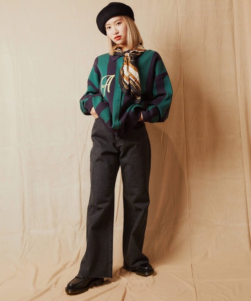 atmos pink(アトモスピンク)の「atmos pink ストライプ 襟付きカーデ / アトモスピンク ストライプ エリツキカーデ(カーディガン/ボレロ・レディース・ブラウン/ネイビー/レッド・FREE)」の14枚目の写真