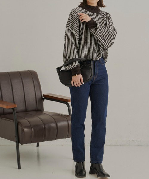 CLEARIMPRESSION （クリアインプレッション）の「バイカラーリブ編みオーバーサイズニット（ニット/セーター・レディース・ブラック/ベージュ/オリーブ・FREE）」の16枚目の写真