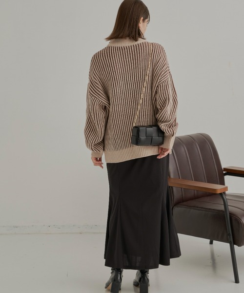 CLEARIMPRESSION （クリアインプレッション）の「バイカラーリブ編みオーバーサイズニット（ニット/セーター・レディース・ブラック/ベージュ/オリーブ・FREE）」の18枚目の写真