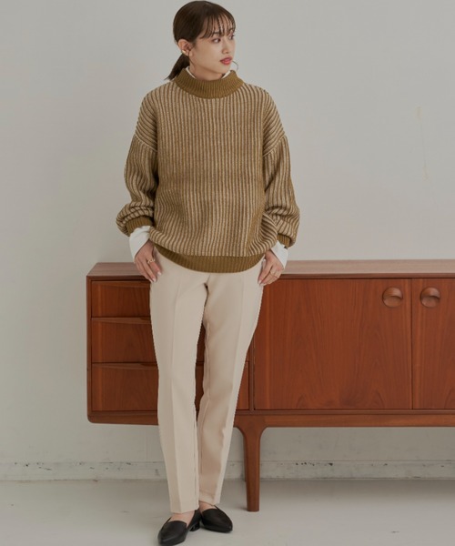 CLEARIMPRESSION （クリアインプレッション）の「バイカラーリブ編みオーバーサイズニット（ニット/セーター・レディース・ブラック/ベージュ/オリーブ・FREE）」の11枚目の写真