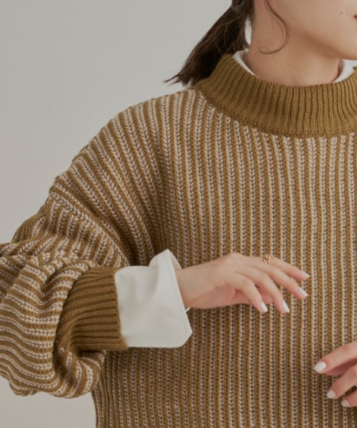 CLEARIMPRESSION （クリアインプレッション）の「バイカラーリブ編みオーバーサイズニット（ニット/セーター・レディース・ブラック/ベージュ/オリーブ・FREE）」の17枚目の写真
