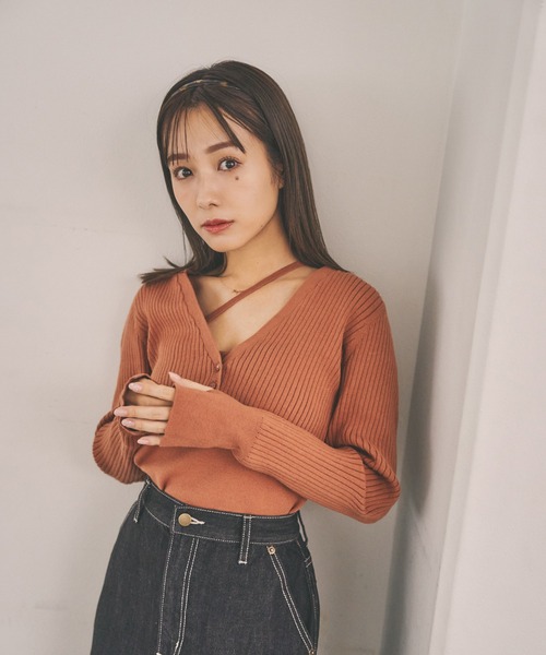 N WITH.(エヌウィズ)の「ニットキャミカーデセット(ニット/セーター・レディース・テラコッタ/ライトブラウン/ブラック・FREE)」の3枚目の写真
